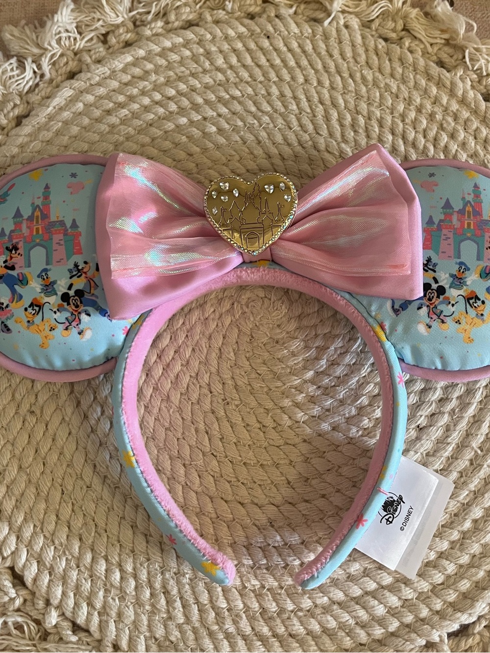 Disney Pink & Light Blue Castle Minnie Ear Headband with Gold Heart Accent